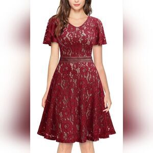 🩵NWT Miss May Cranberry Lace Nude Illusion Dress Medium